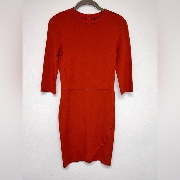 Top Shop Rust Orange 3/4 Sleeve Tulip Hem Dress NWOT size 4​​ - Picture 1 of 8
